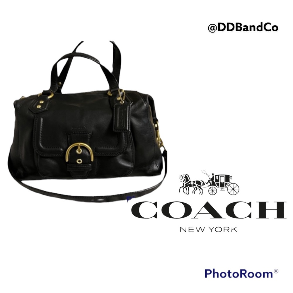 Classic COACH Black Leather Bag with Brass Hardware